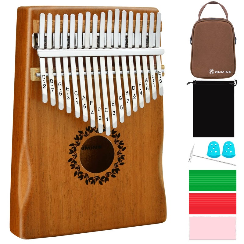 RANMING Kalimba Thumb Piano 17 Keys RANMING Mbira Finger Piano Kalimba Gifts for Adults and Beginners With Portable Handbag and Tune Hammer Thumb Pianos Finger Harp (Mahogany-Hand Rest) - Image 1